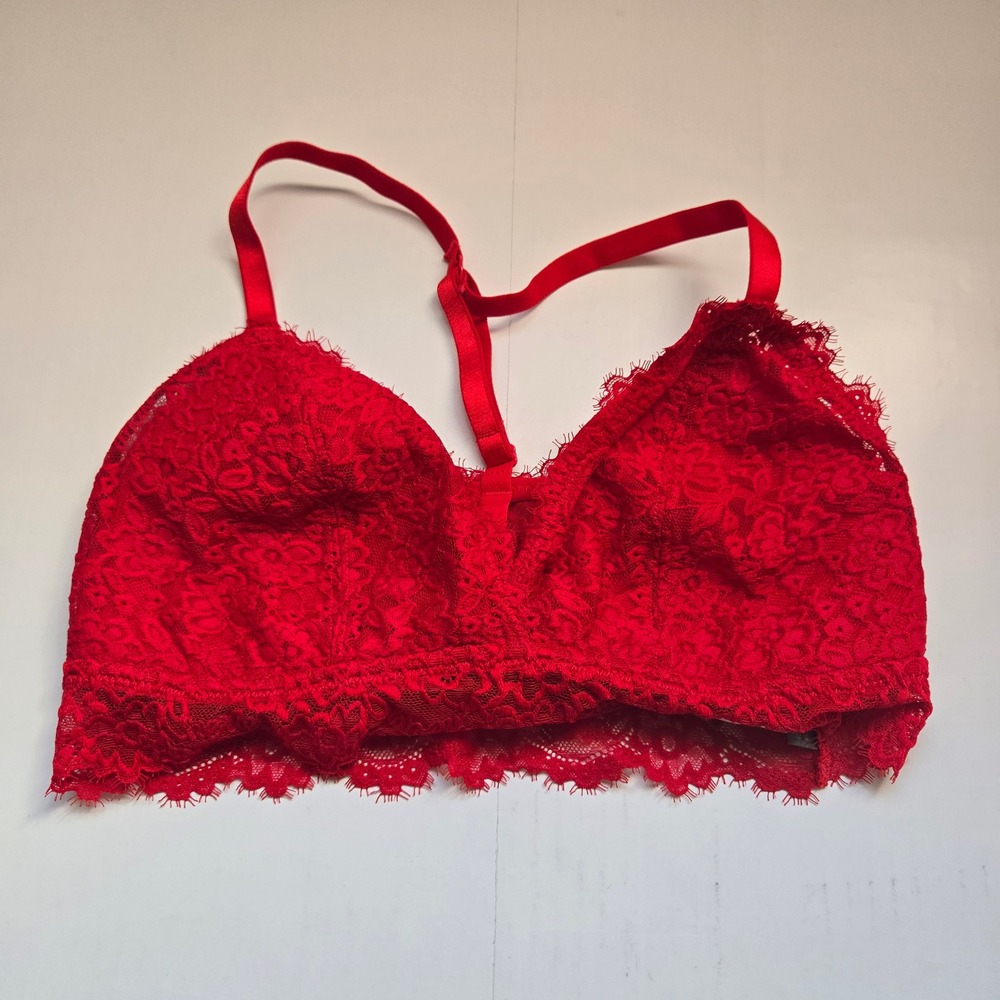Aerie Lace Bralette Red Longline Racerback Eyelash Trim Small DD